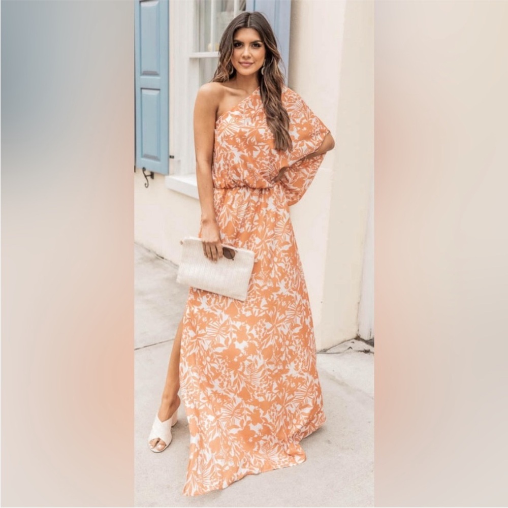 Found My Forever Rust Floral One Shoulder Maxi Dress